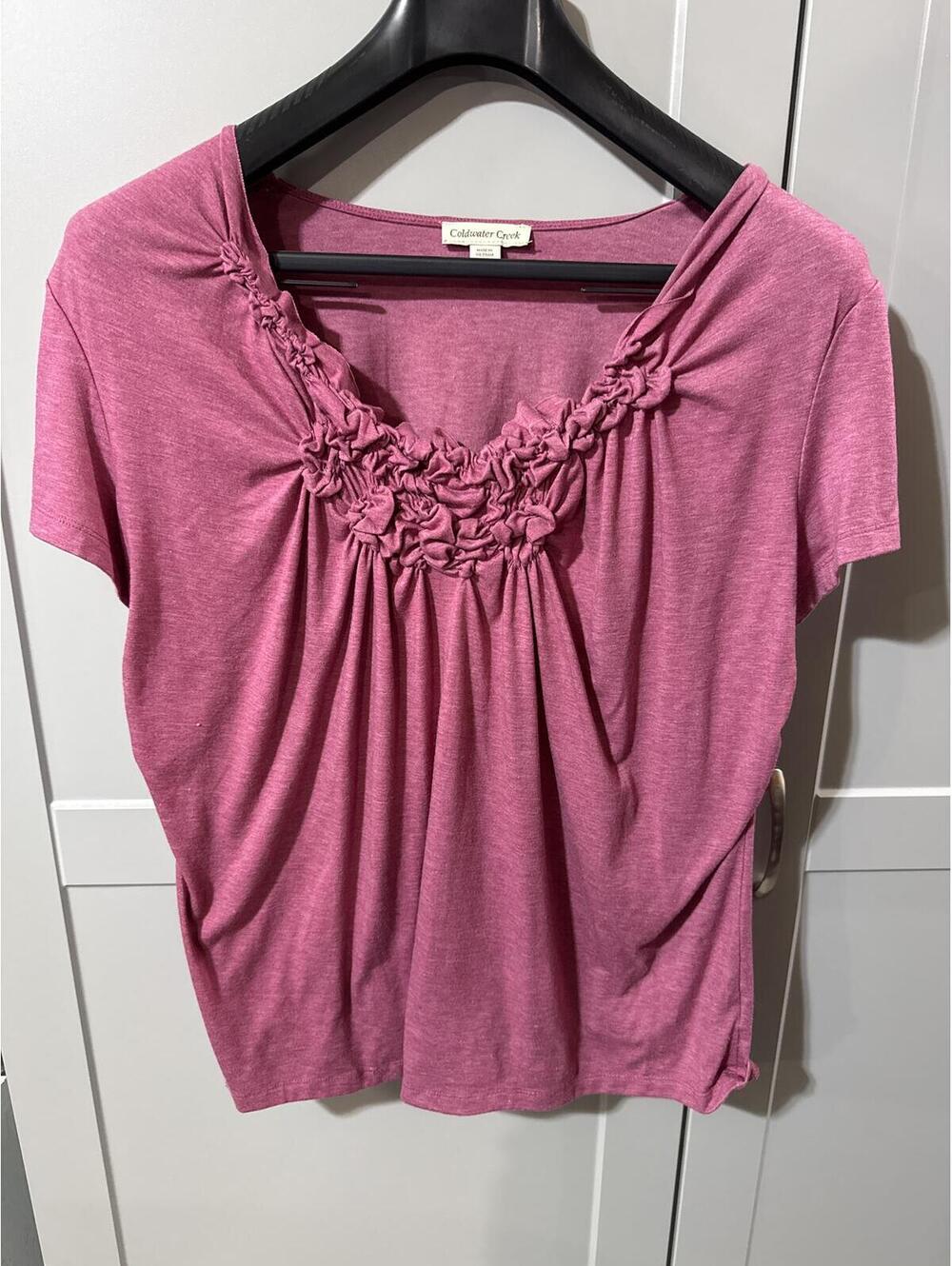 Coldwater Creek 1X Pink Floral Ruffle Top - Comfy & Cute!